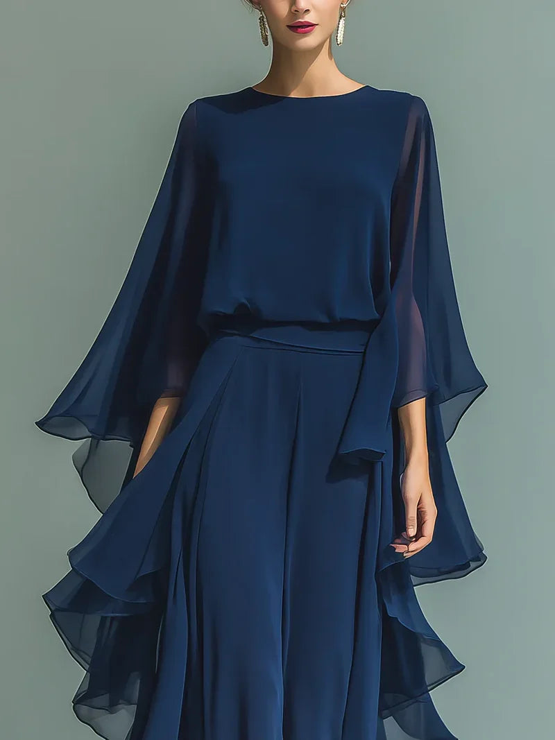 Elegante conjunto de gasa con volantes