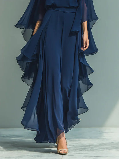 Elegante conjunto de gasa con volantes