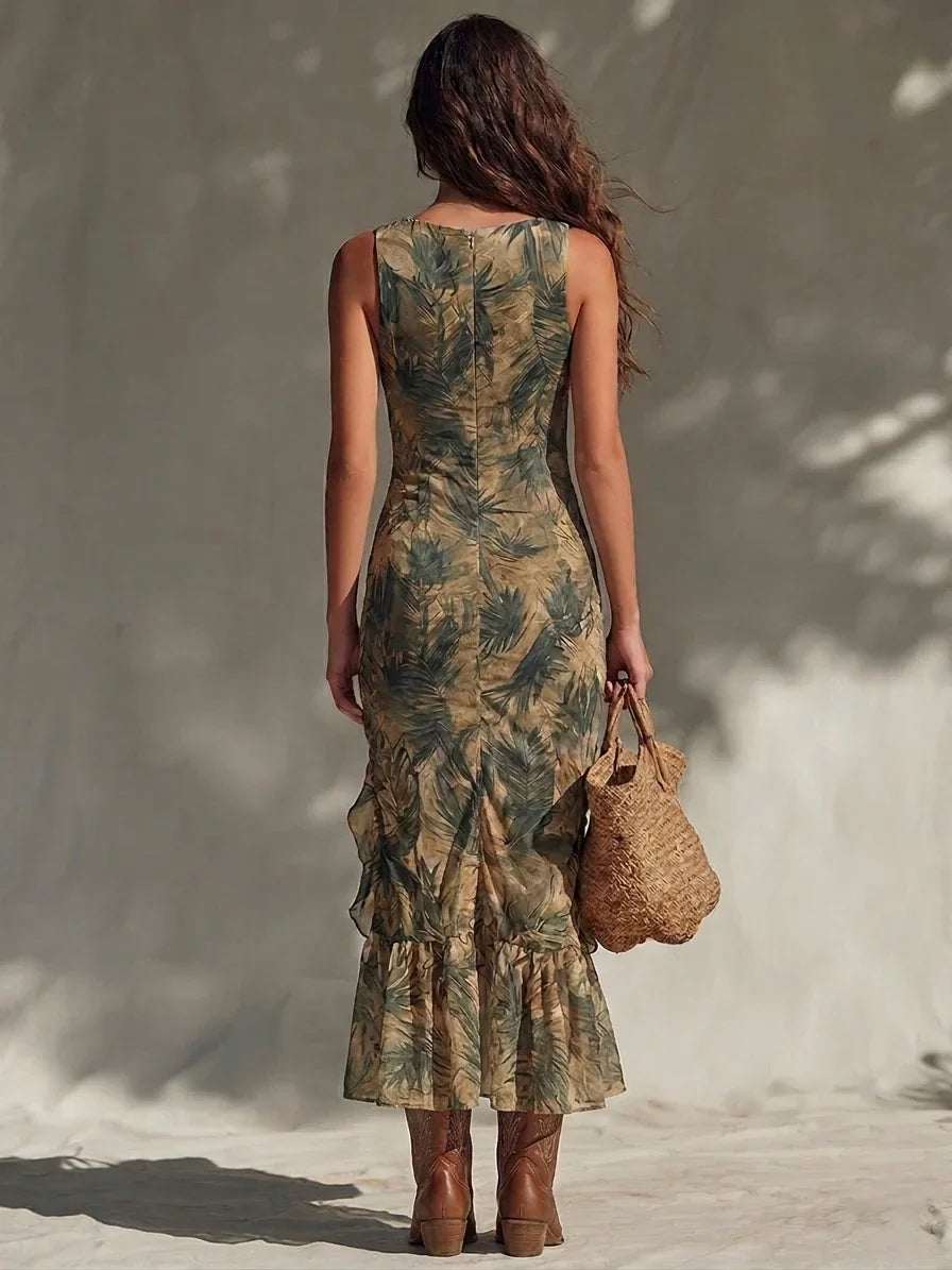Vestido largo estampado con abertura