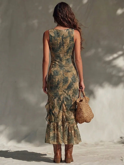 Vestido largo estampado con abertura