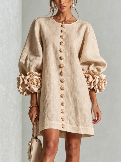 Mini vestido con botones y mangas florales