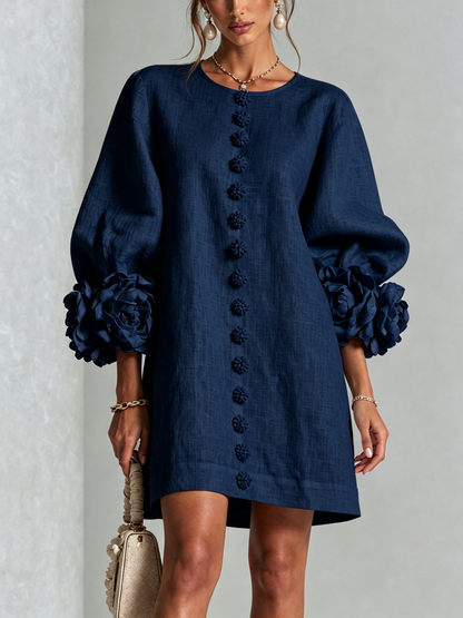 Mini vestido con botones y mangas florales
