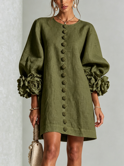 Mini vestido con botones y mangas florales