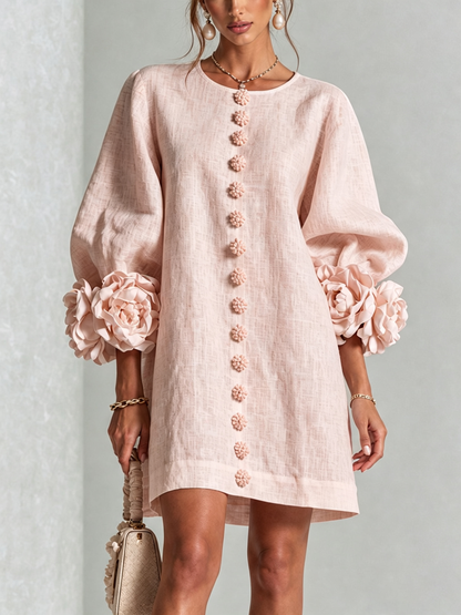 Mini vestido con botones y mangas florales