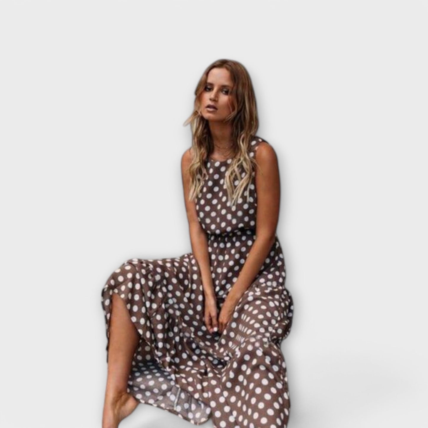 Vestido Midi Boho con Estampado de Lunares