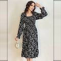 Vestido midi floral negro