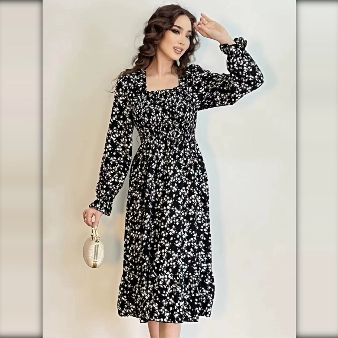 Vestido midi floral negro