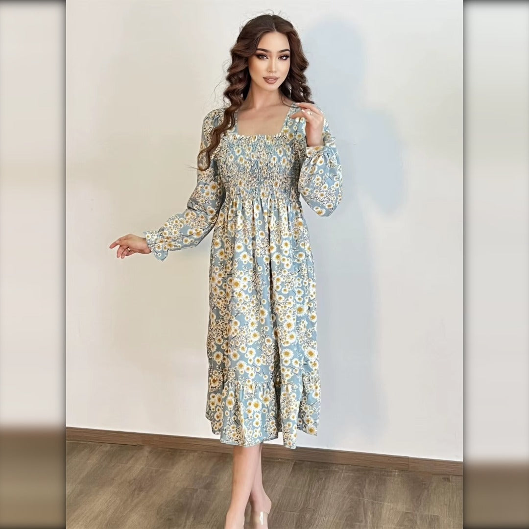 Vestido midi floral azul