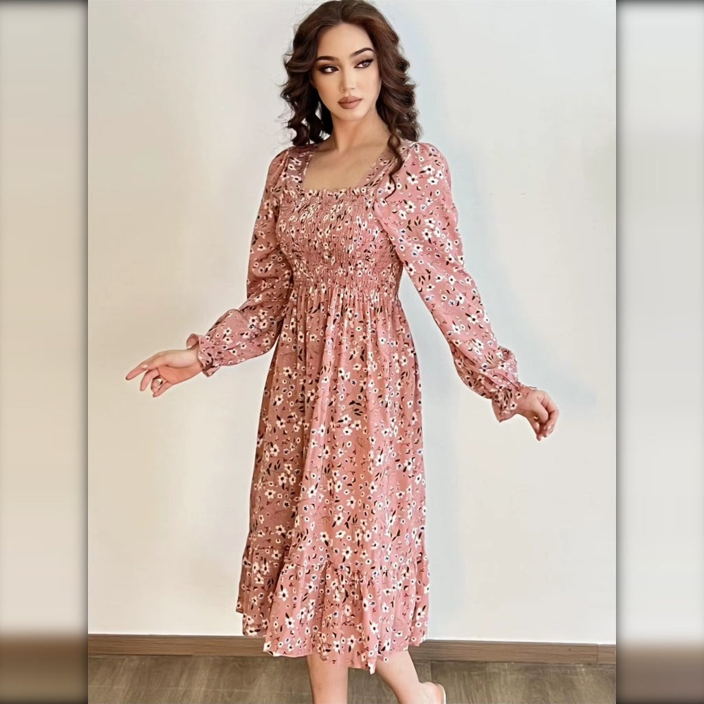 Vestido midi floral rosa