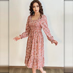 Vestido midi floral rosa