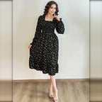 Vestido midi floral negro florecitas