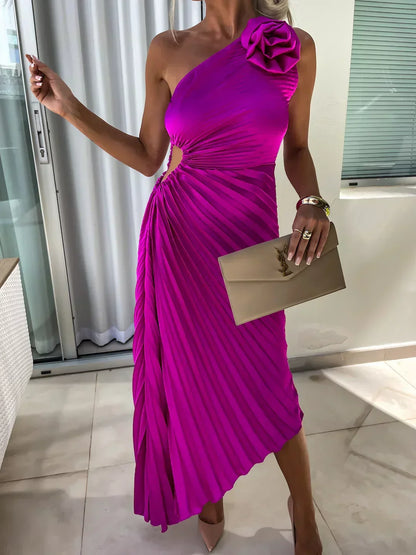 Elegante Vestido Maxi Floral de Un Solo Hombro