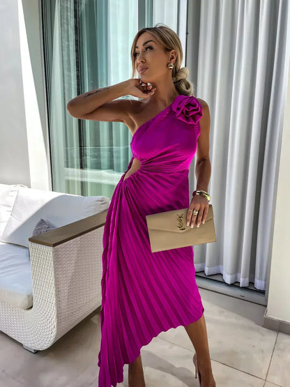 Elegante Vestido Maxi Floral de Un Solo Hombro