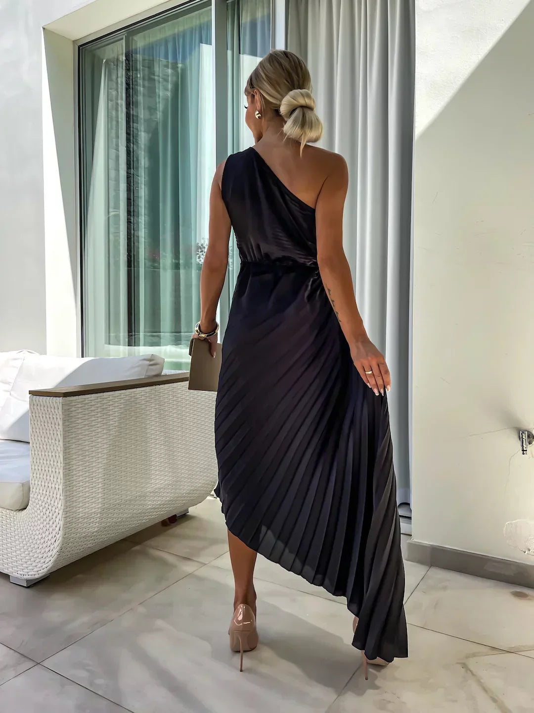Elegante Vestido Maxi Floral de Un Solo Hombro