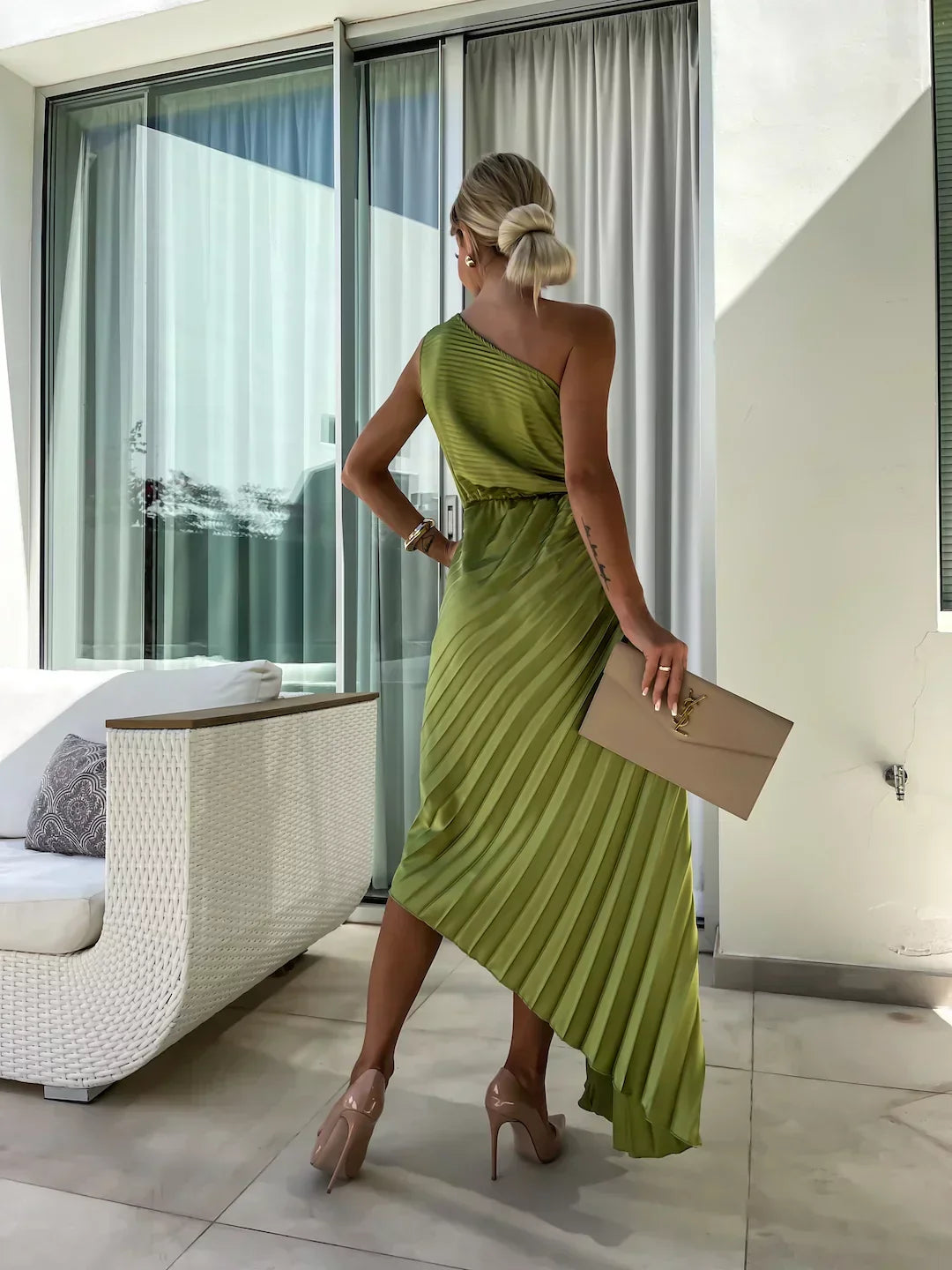 Elegante Vestido Maxi Floral de Un Solo Hombro