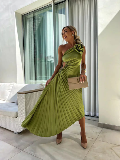 Elegante Vestido Maxi Floral de Un Solo Hombro