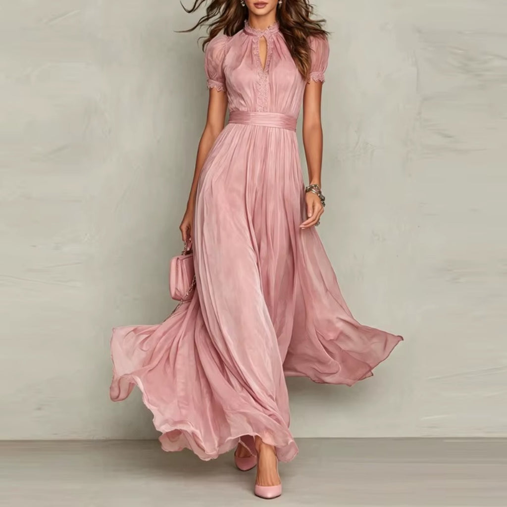 Vestido largo de gasa rosa