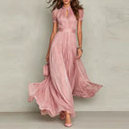 Vestido largo de gasa rosa