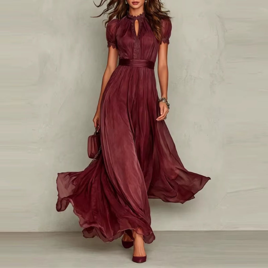 Vestido largo de gasa burdeos