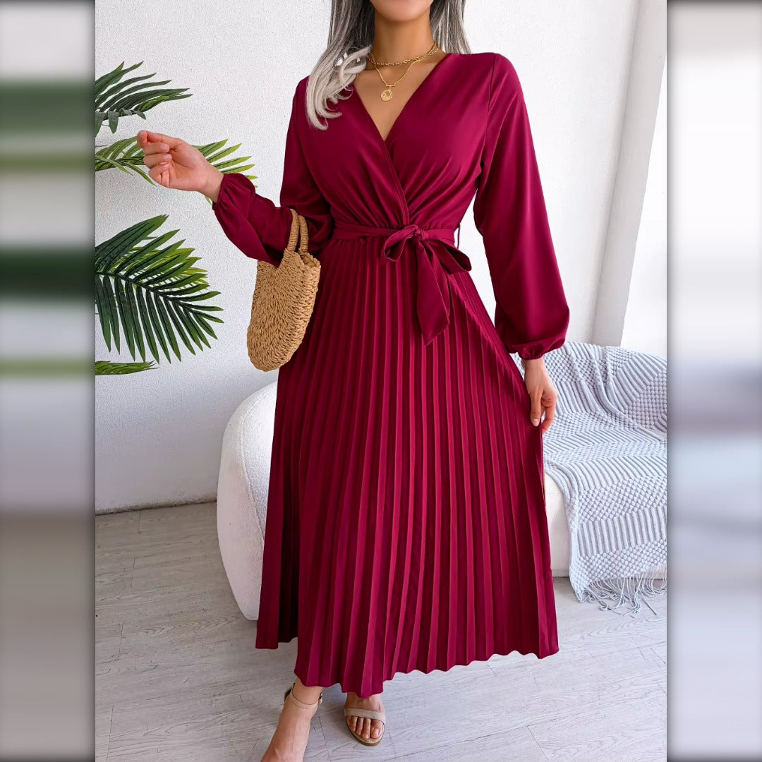 Vestido largo plisado burdeos