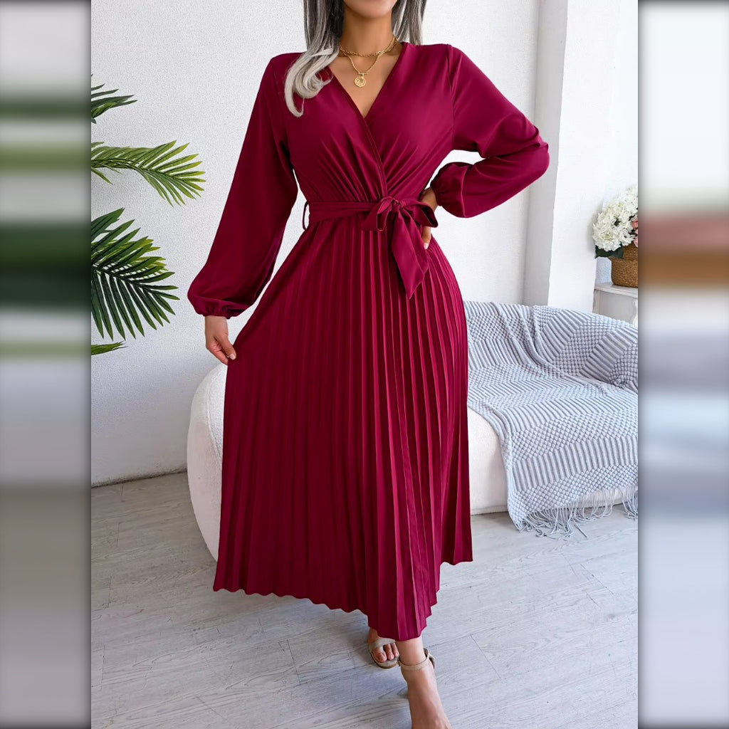 Vestido largo plisado burdeos
