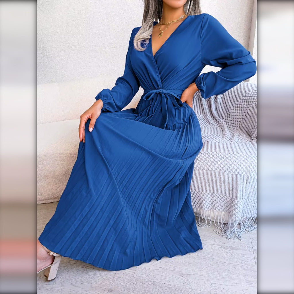 Vestido largo plisado azul