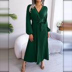 Vestido largo plisado verde