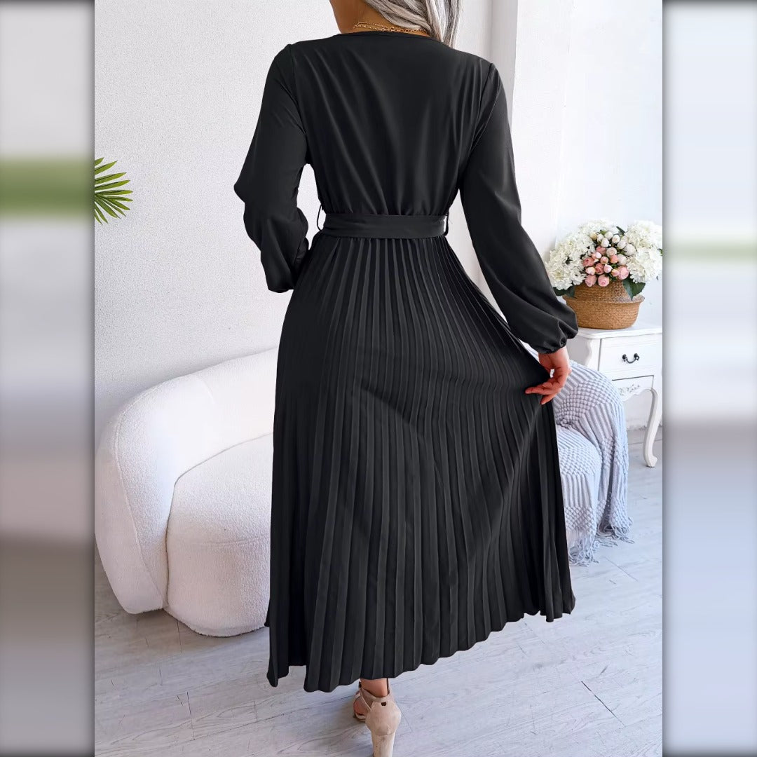 Vestido largo plisado negro espalda