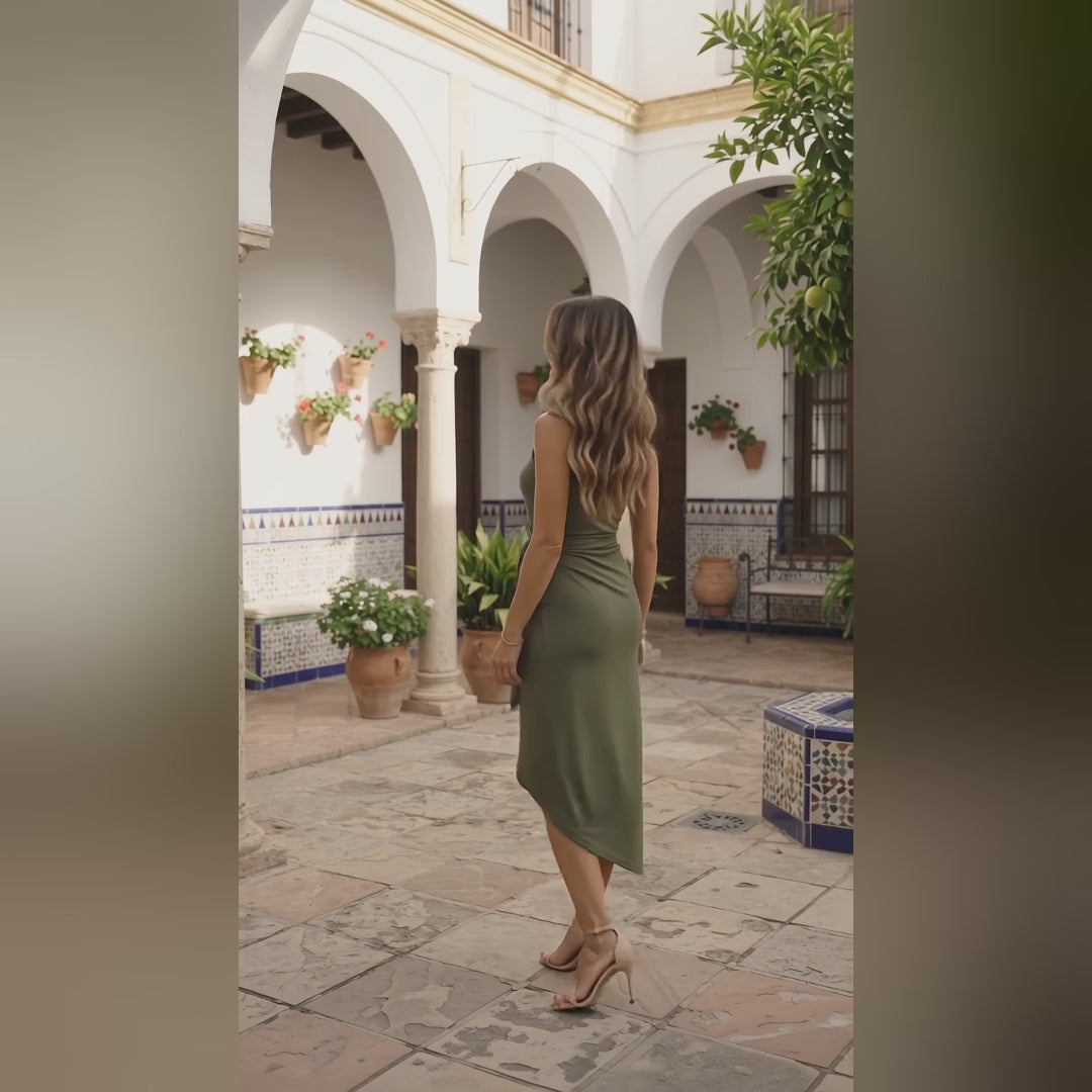 Vestido Midi Cruzado con Lazo Lateral