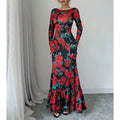 Vestido largo sirena estampado de rosas