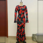 Vestido largo sirena estampado de rosas maniquí