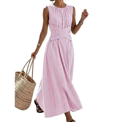 Vestido de rayas con cintura cruzada