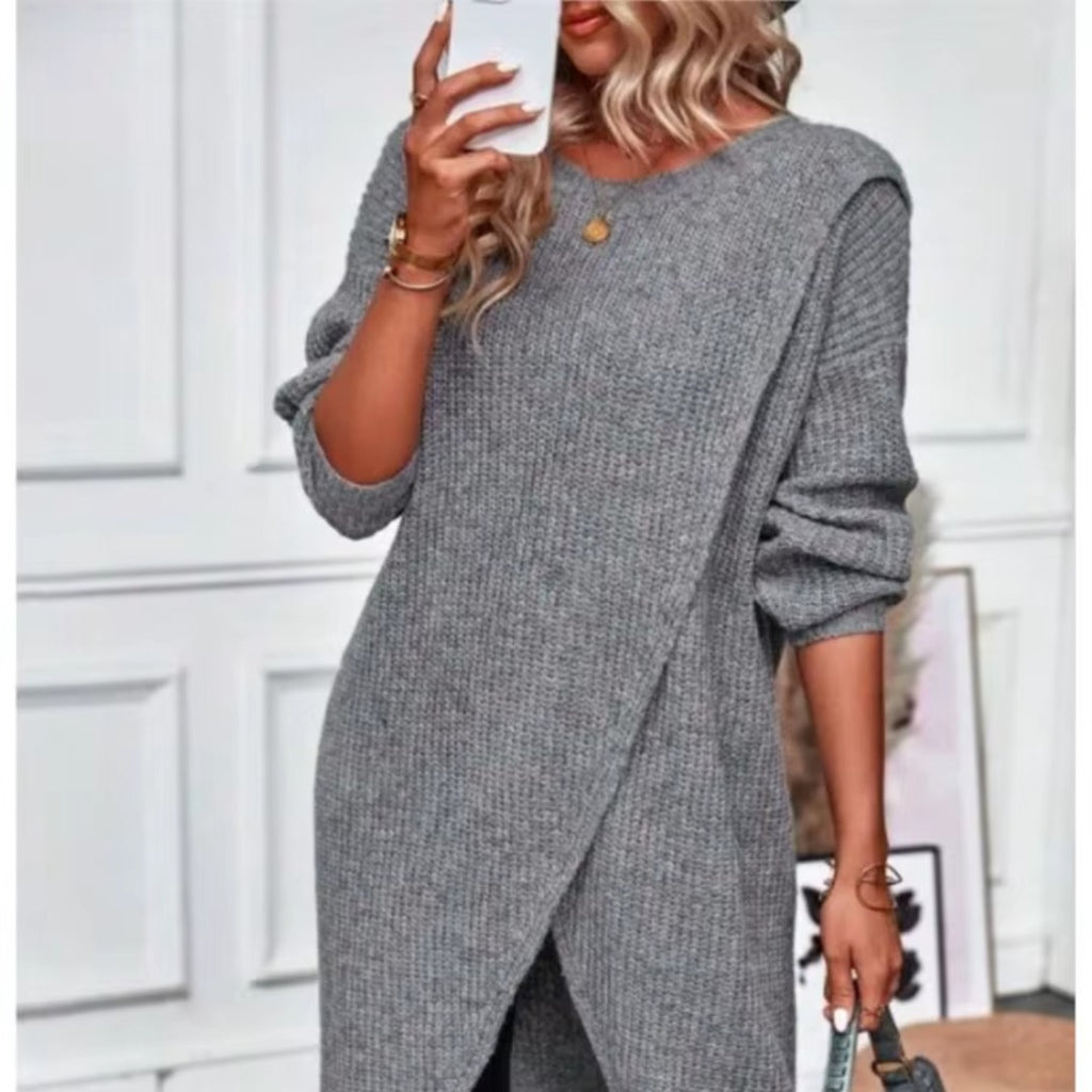 Vestido jersey de punto cruzado gris