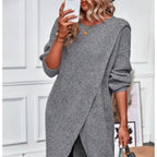 Vestido jersey de punto cruzado gris
