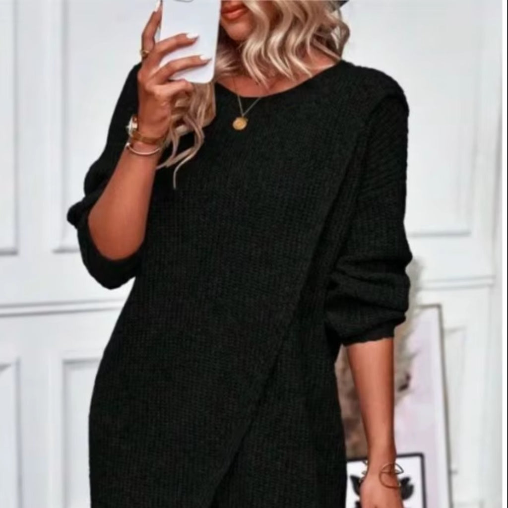 Vestido jersey de punto cruzado negro