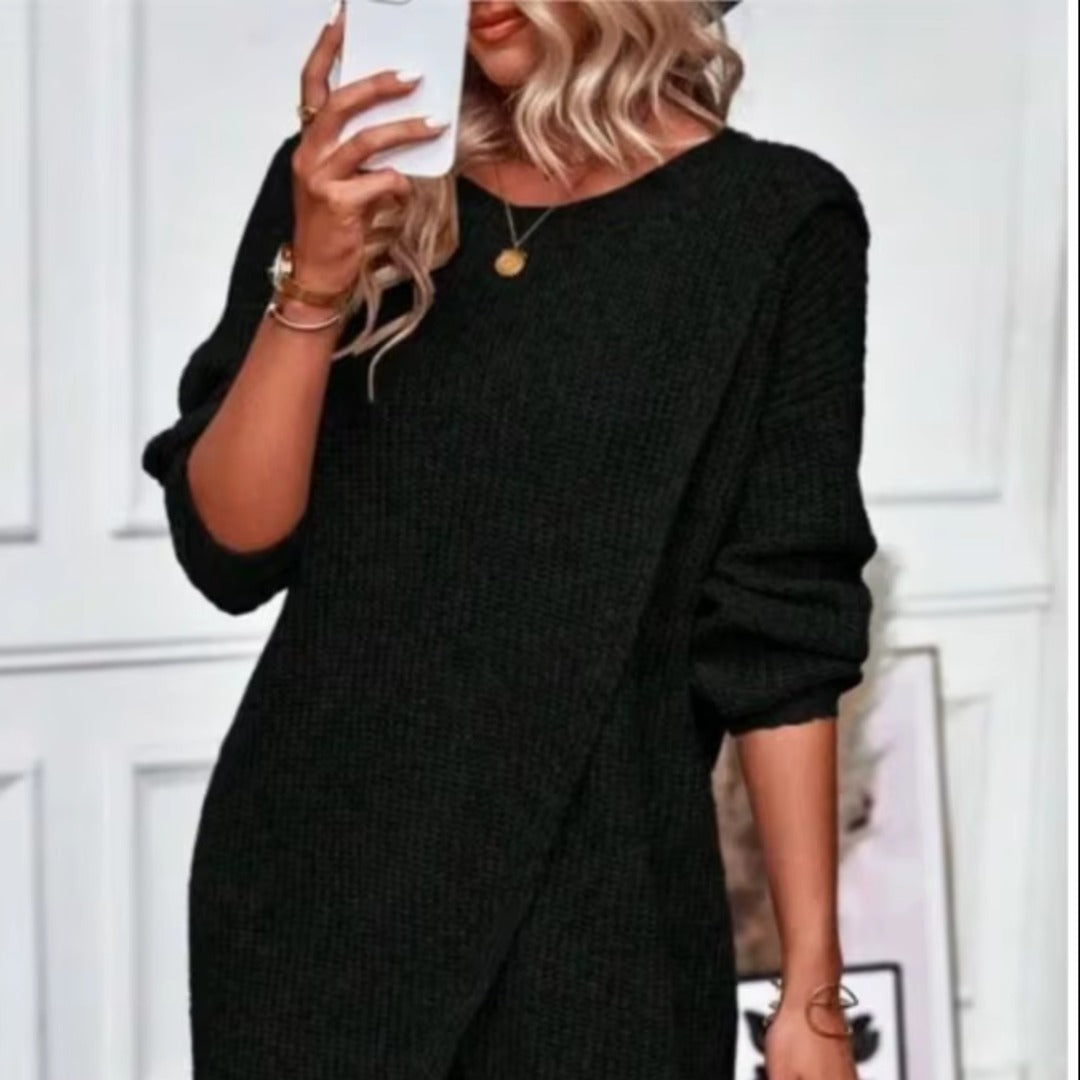 Vestido jersey de punto cruzado negro