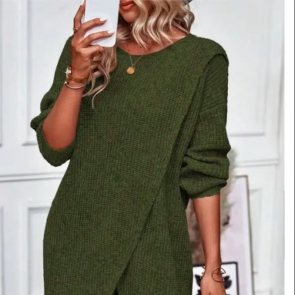 Vestido jersey de punto cruzado verde