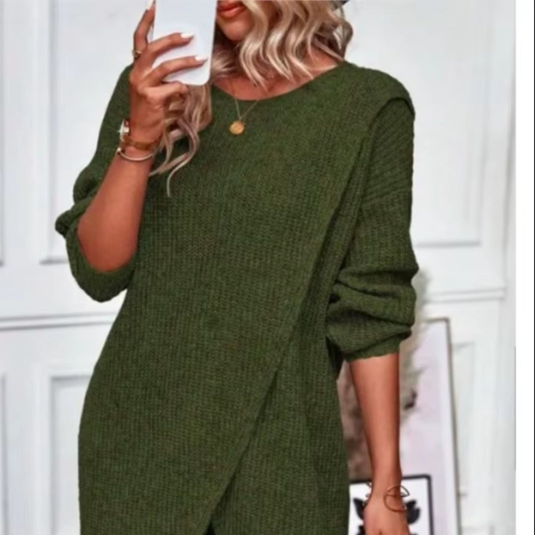 Vestido jersey de punto cruzado verde