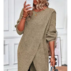 Vestido jersey de punto cruzado camel