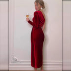 Vestido de terciopelo rojo espalda