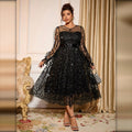 Vestido midi de tul brillante negro