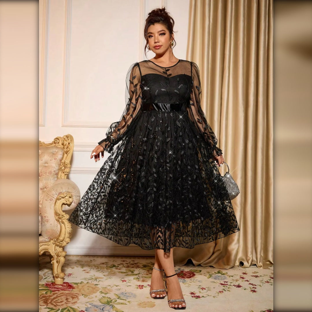 Vestido midi de tul brillante negro