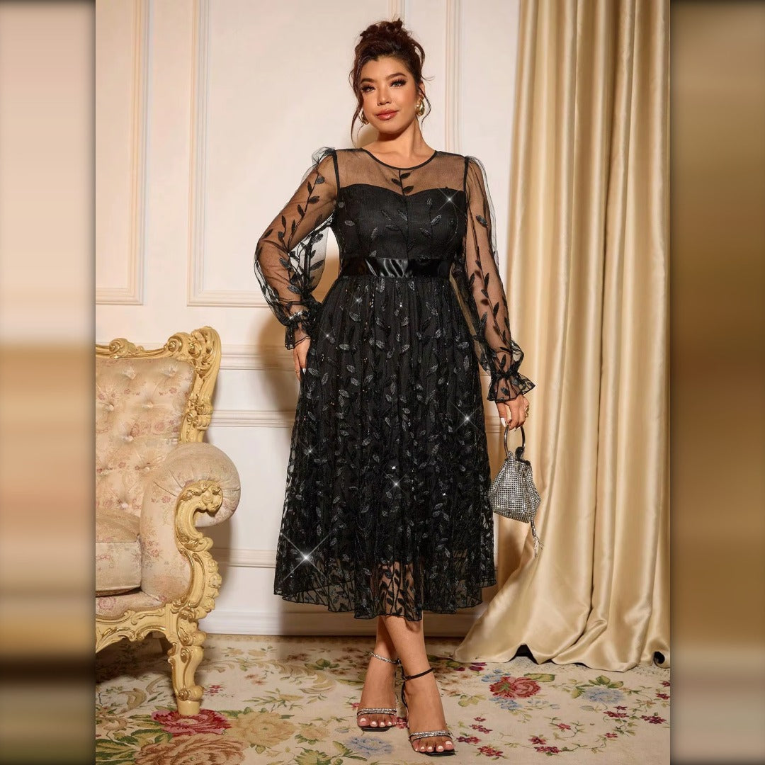 Vestido midi de tul brillante negro