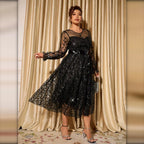 Vestido midi de tul brillante negro vuelo
