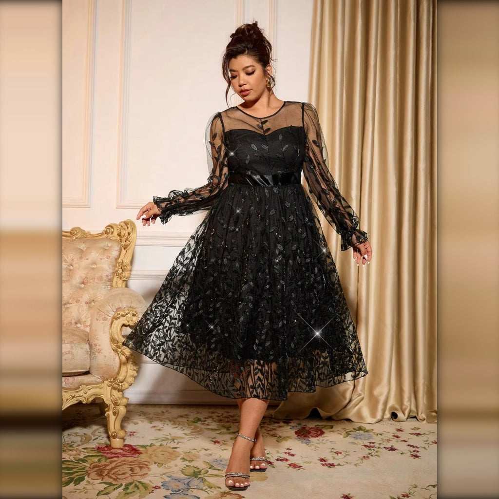 Vestido midi de tul brillante negro