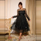Vestido midi de tul brillante negro
