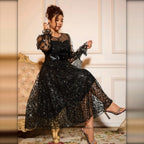 Vestido midi de tul brillante negro