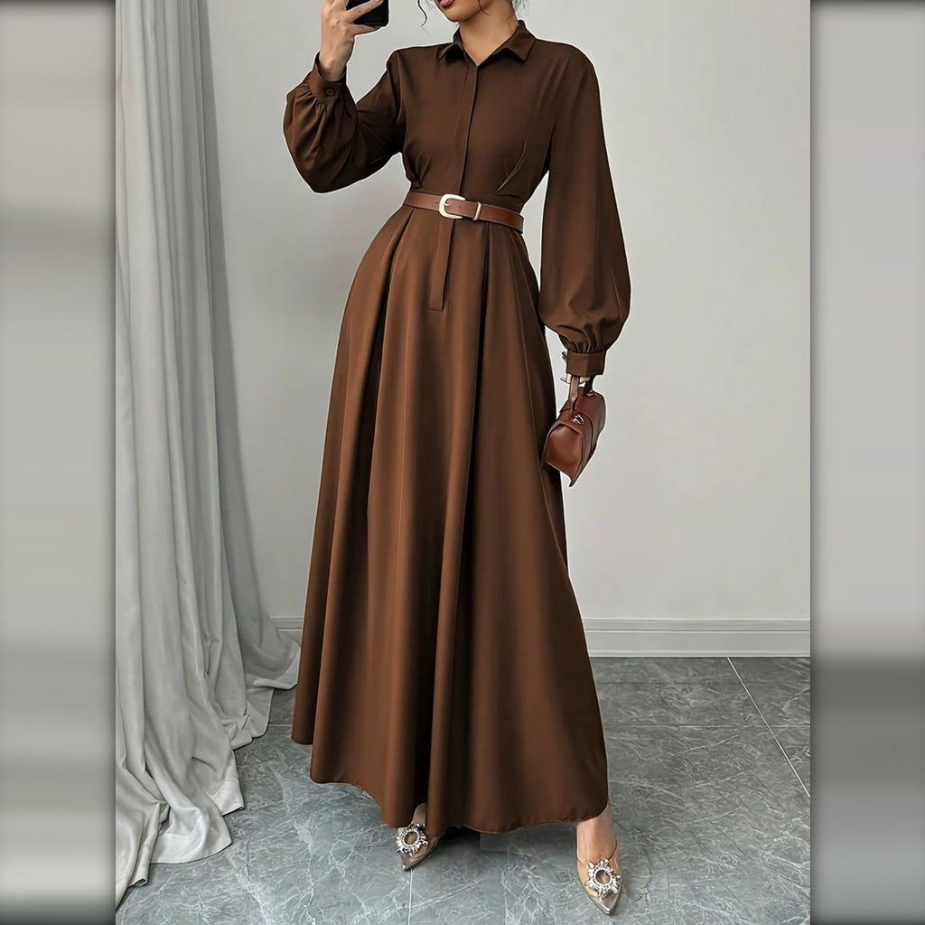 Vestido Camisero Largo Plisado