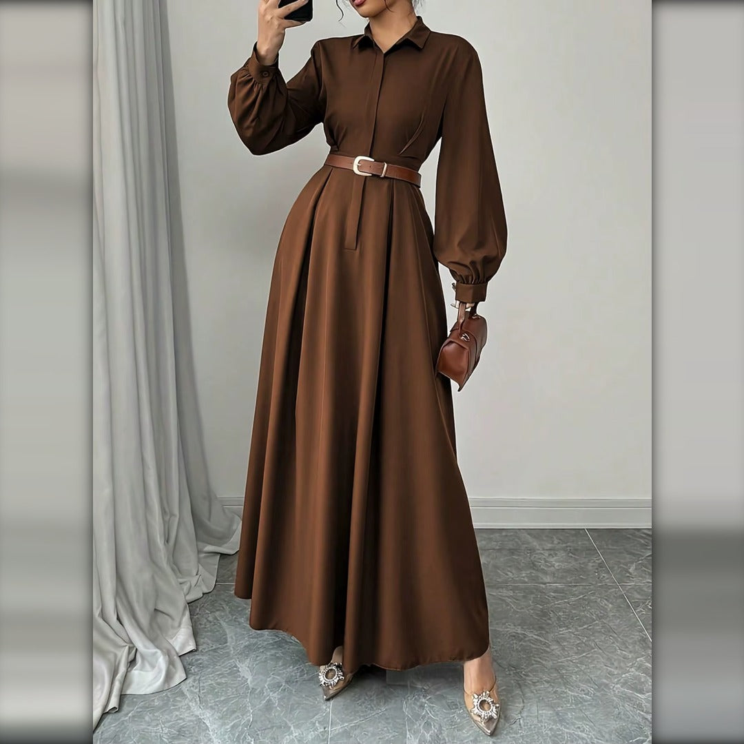 Vestido Camisero Largo Plisado