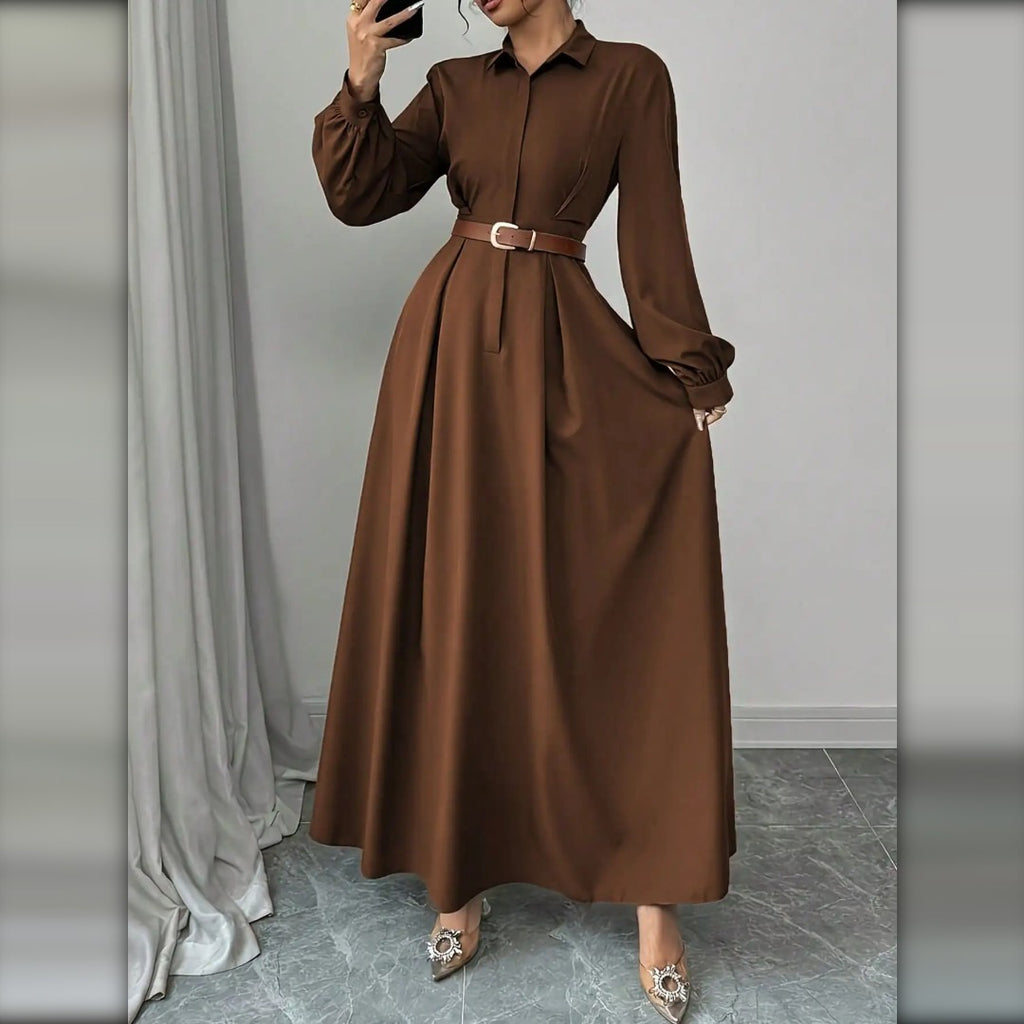 Vestido Camisero Largo Plisado